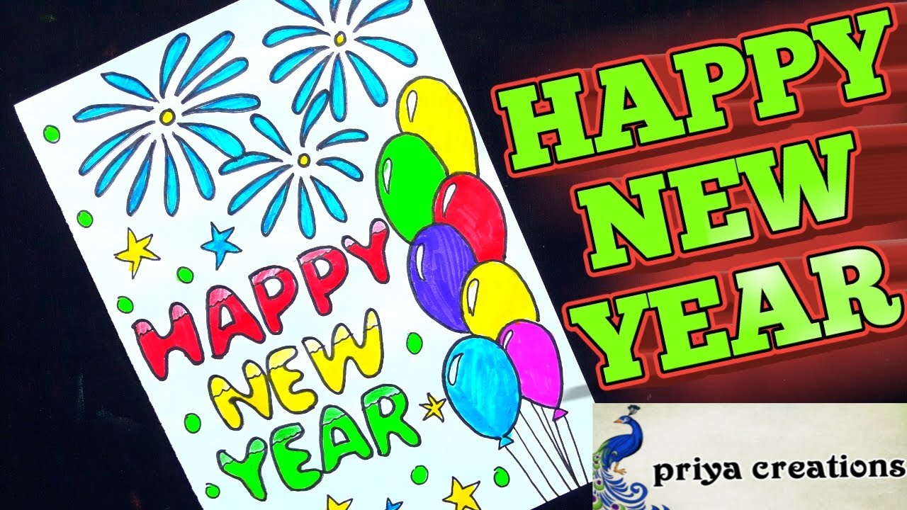 Happy New Year 2021 Drawing||Very Easy||Happy New Year Greeting ...