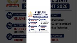 CISF Paramedical Staff Recruitment 2026 | 24 Vacancies | Apply Online#1millionviews#graduatejobs
