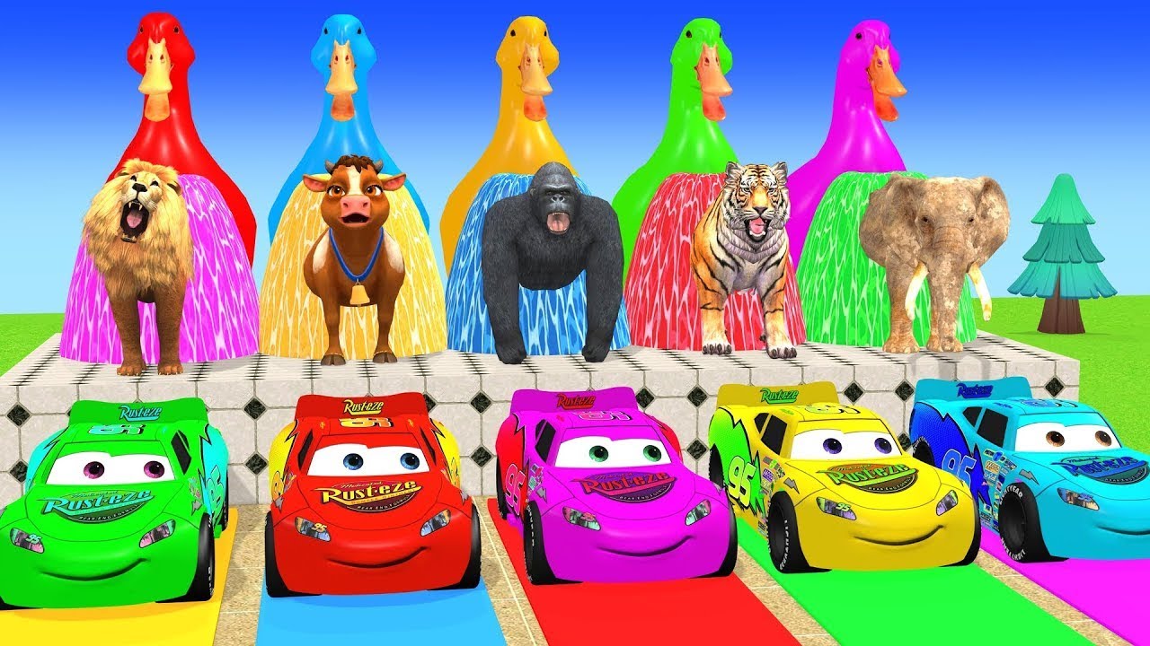 Long Slide Game With Cow Elephant Gorilla Hippopotamus Tiger 3d Animal Game Funny 3d Animals