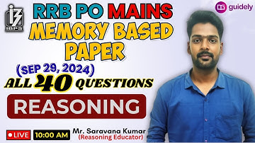 RRB PO MAINS REASONING Memory Based Paper 2024  |  Reasoning Real Exam Questions in Tamil Mr. SK Sir