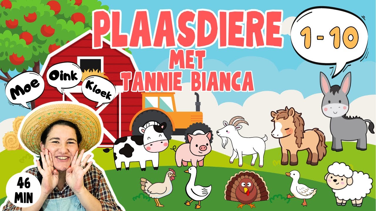 Plaasdiere Avontuur met Tannie Bianca | Diereklanke, Tel, Kleure + Gebaretaal + Meer! 🐑🐄🐖🐐🐎🐓🦢🦃