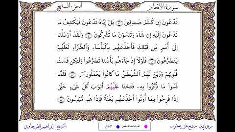 الجزء السابع .. سورة الأنعام برواية روح عن يعقوب الحضرمي ..  بصوت الشيخ إبراهيم القرجاوي
