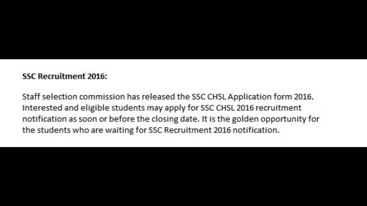 SSC Recruitment 2016 Advertisement