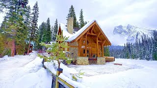 Winter Log Cabins in Rocky Mountains - Emerald Lake Yoho National Park 🇨🇦 CANADA 4K