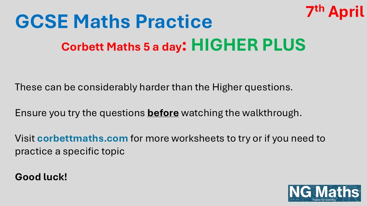 GCSE MATHS - 5-a-day - HIGHER PLUS - 7th April - YouTube