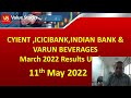 CYIENT ,ICICIBANK,INDIAN BANK &amp; VARUN BEVERAGES March 2022 Results Update