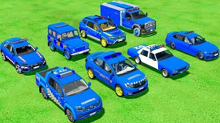 TRANSPORTING ALL BLUE POLICE CARS WITH BLUE TRUCKS ! Farming Simulator 22