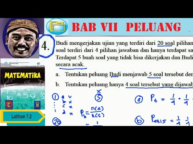 Peluang Menjawab 5 Soal Pilihan Ganda Dengan Benar Matematika Smp Kelas 9 K13 Lat 7 2 No 04 Youtube