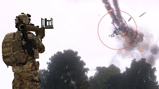 Russian helicopter explodes after being hit by a AA missile | Mi24 downed by a direct shot