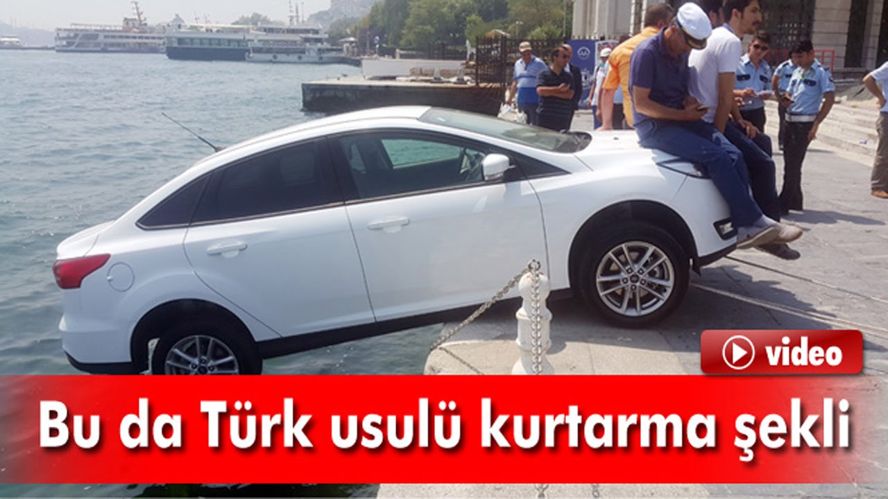 Denize Düşmek Üzere Olan Otomobile Türk Usulü Kurtarma