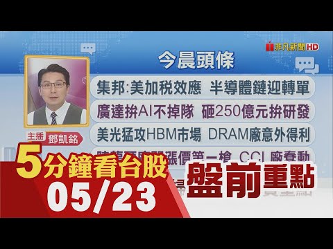 Fed紀要鷹聲鶴唳 美股債雙殺.僅費半獨漲!廣達拚AI不掉隊 砸250億元拚研發!美光猛攻HBM市場 DRAM廠意外得利｜主播鄧凱銘｜【5分鐘看台股】20240523｜非凡財經新聞