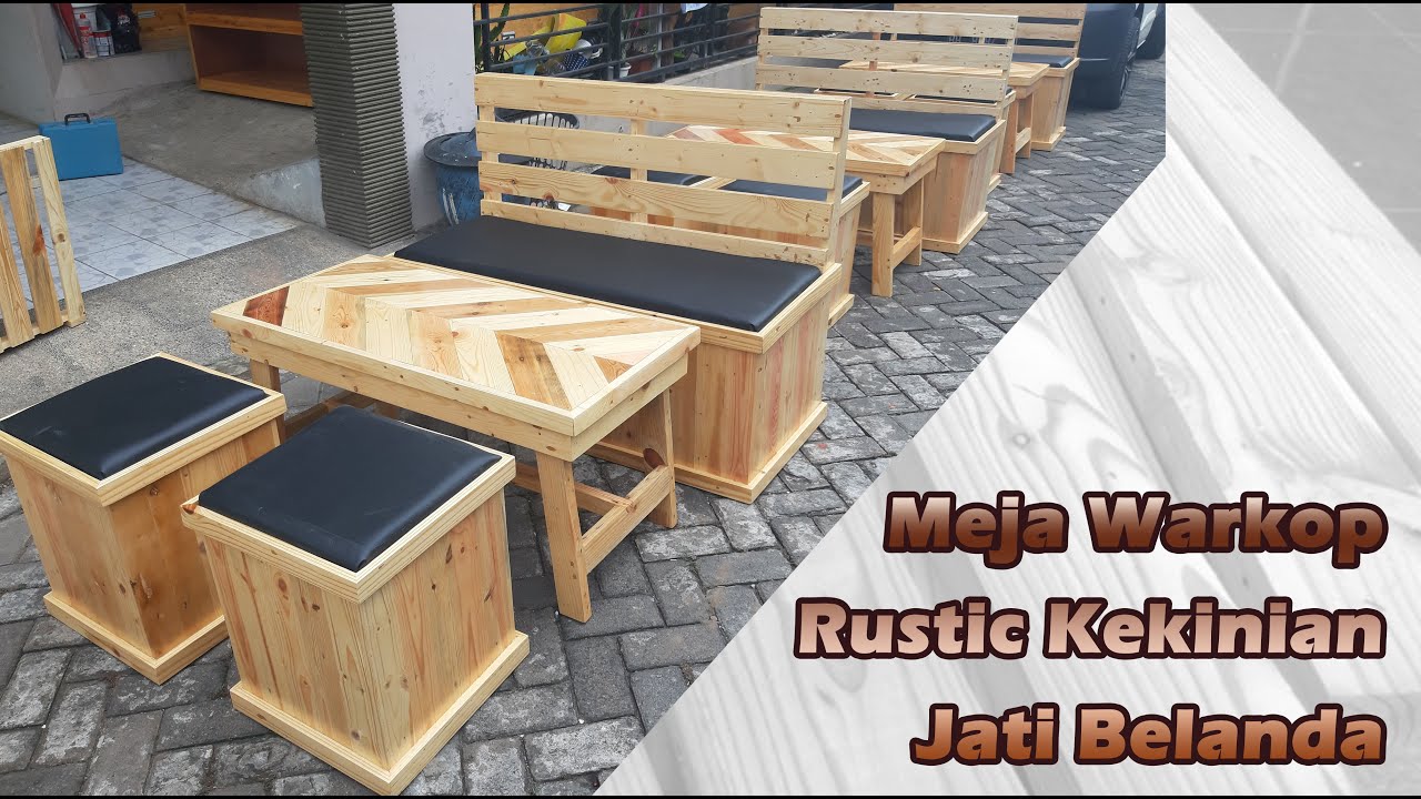 Meja Kursi  Cafe Warkop Konsep Rustic Kayu Palet Jati  