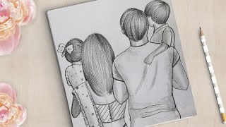 Traditional Family Drawing Very Easy | How to Draw a Family Picture Very Easy