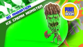 Ice Cream Monster Blue Screen 3D Animation PixelBoom