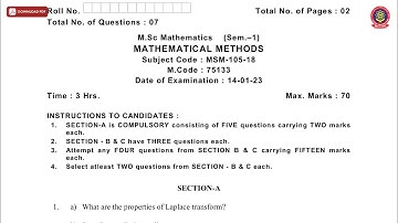 MSC 1ST SEM MATHEMATICS MATHEMATICAL METHODS JAN 2023 | PTU
