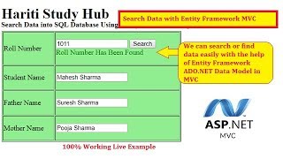 Search Data from Database Using Entity Framework in Asp.Net C# | Hindi | Free Online Learning Class