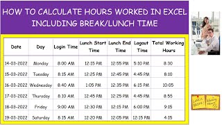 HOW TO CALCULATE HOURS WORKED IN EXCEL INCLUDING BREAK/LUNCH TIME -