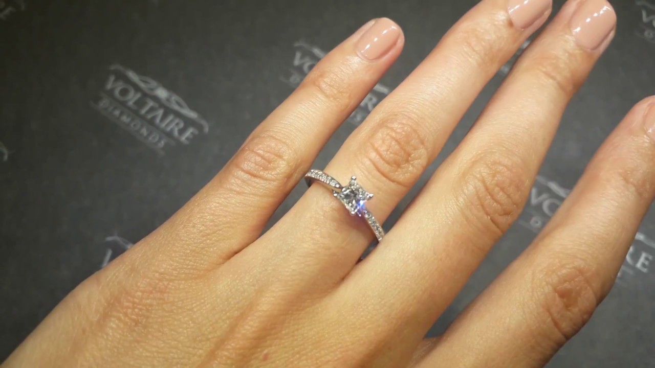 Princess Diamond Solitaire with Pave Diamond Shoulders - ER 2380
