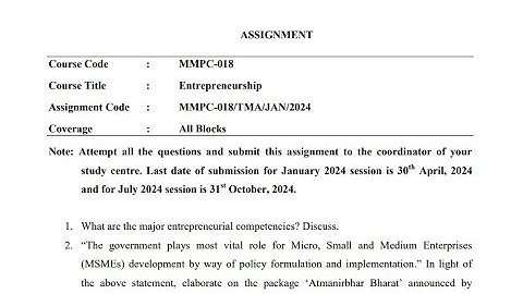 IGNOU MMPC - 018 Solved Assignment Jan 2024 | July 2024 [FREE] IGNOU MBA Entrepreneurship MMPC 18