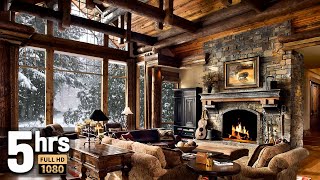 Winter Christmas Screensaver HD 5 hours  Snow falling, Fire crackling sound, Cosy Log Cabin