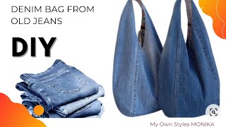 DIY old jeans reuse idea /college bag transformation from old jeans/2 in 1 bag#recycling old clothes