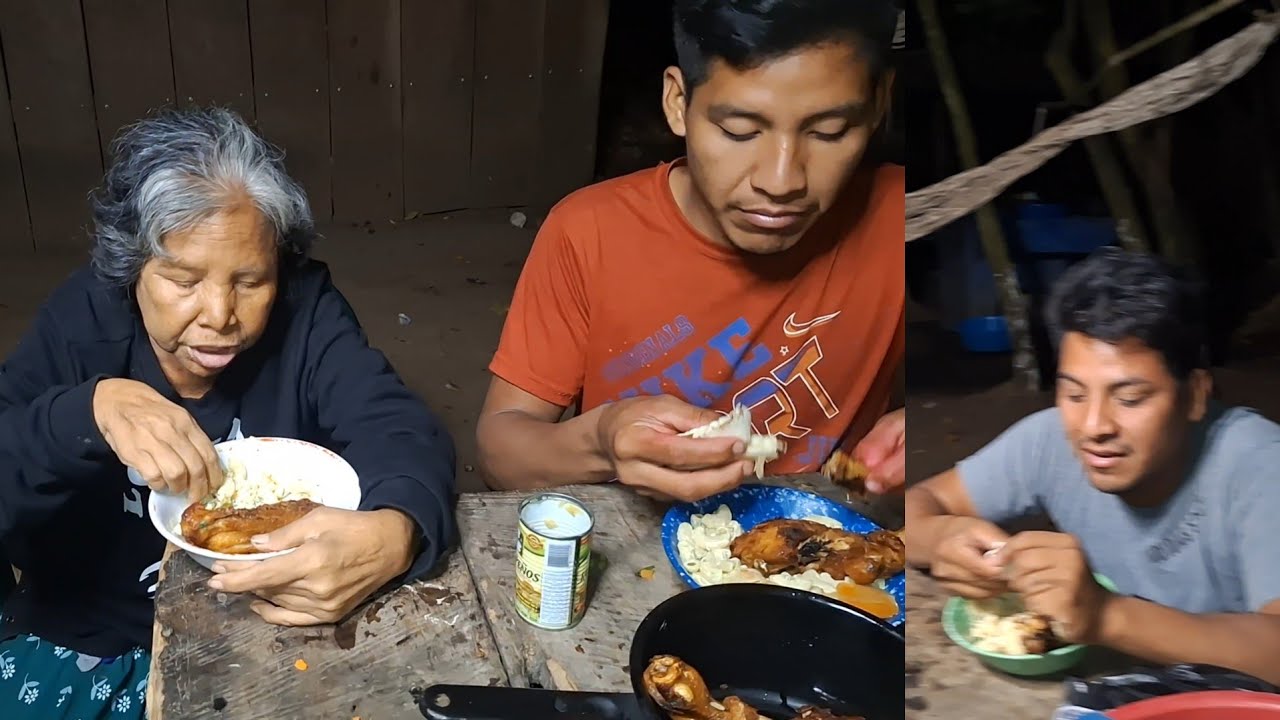 😊Increible Doña Natalia se Come gran Pedazo de Pollo😋andres y Mario cenan ala par