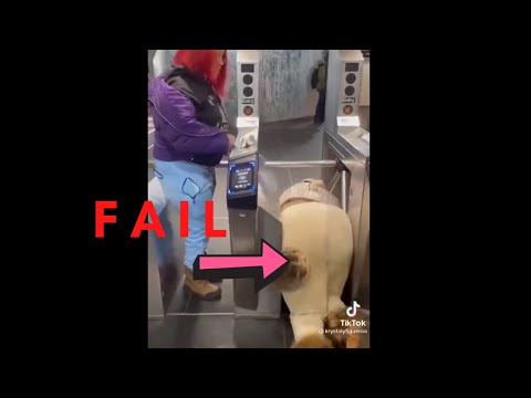 Fat Girl Stuck in Subway turnstile