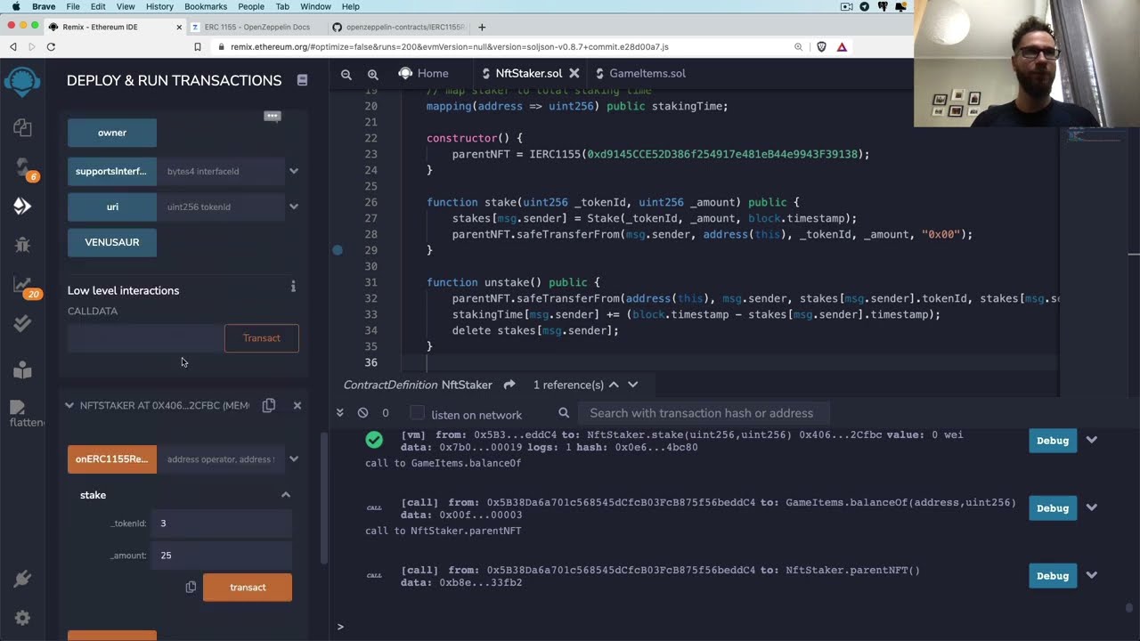 How to stake / deposit NFT in Solidity smart contract