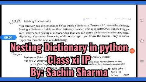 Nesting Dictionary in python  Class xi IP  By: Sachin Sharma