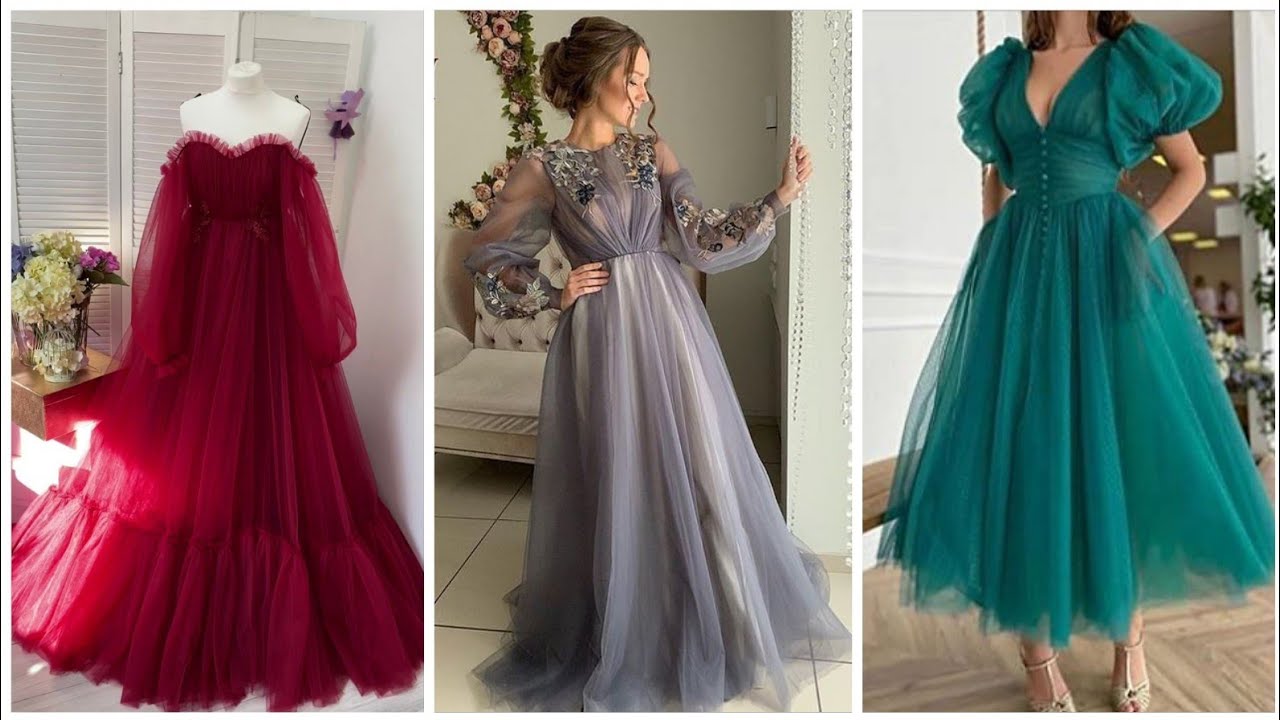 Beautiful Trendi Frill Style Long Net Tissue Frocks Designing Ideas ...