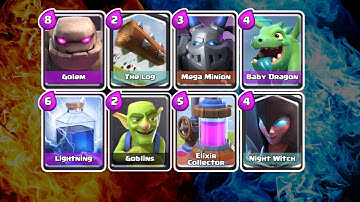 Clash Royale Deck 4.4 Elixir | GOLEM | NIGHT WITCH | BABY DRAGON | MEGA MINION