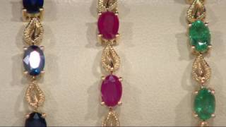 Ruby, Emerald or Sapphire Leaf Design Tennis Bracelet 14K Gold on QVC