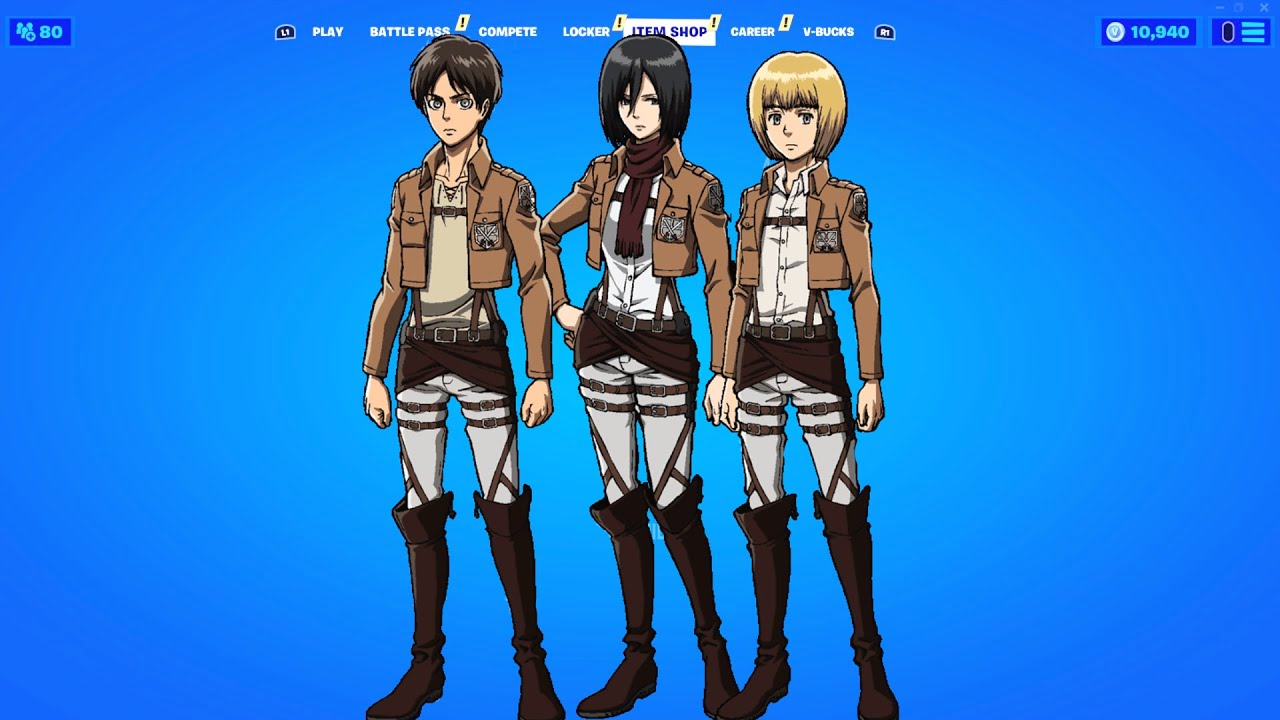 Attack on Titan: Personagens do anime em Fortnite