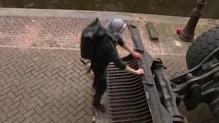'Way too funny': Anti-Israel protester fails to stop police bulldozer before jumping into canal