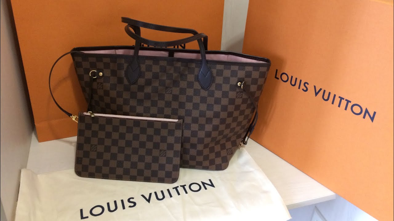 LV neverfull mm damier ebene rose ballerine unboxing - YouTube