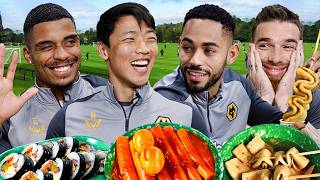 British Soccer players try Korean Street Food for the first time!! Ft. Hwang Hee Chan