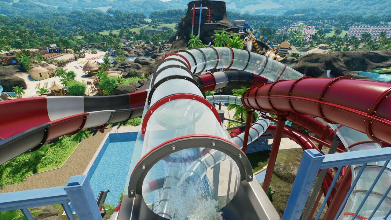 Volcano Bay Riding All 20+ Waterslides Planet Coaster 2