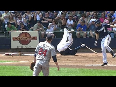 MIN MIL Braun Almost Hits Fielder With A Foul Ball 