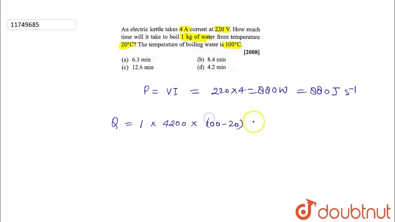 An electric kettle takes `4 A` current at `220 V`. How much time will