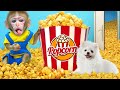 KiKi Monkey eat Popcorn with puppy and Duckling in garden and taste fruits Jelly | KUDO ANIMAL KIKI