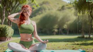 Lofi Girl, Beautiful Redhead With Long Hair, Doing Yoga Exercises In The Backyard Of Her Cozy House,