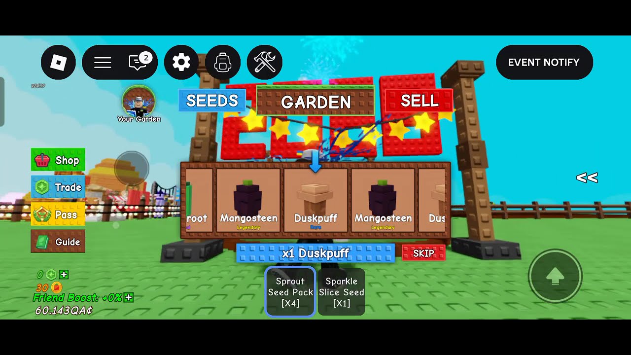 Відкриває 99 сітпаків в вирости сад