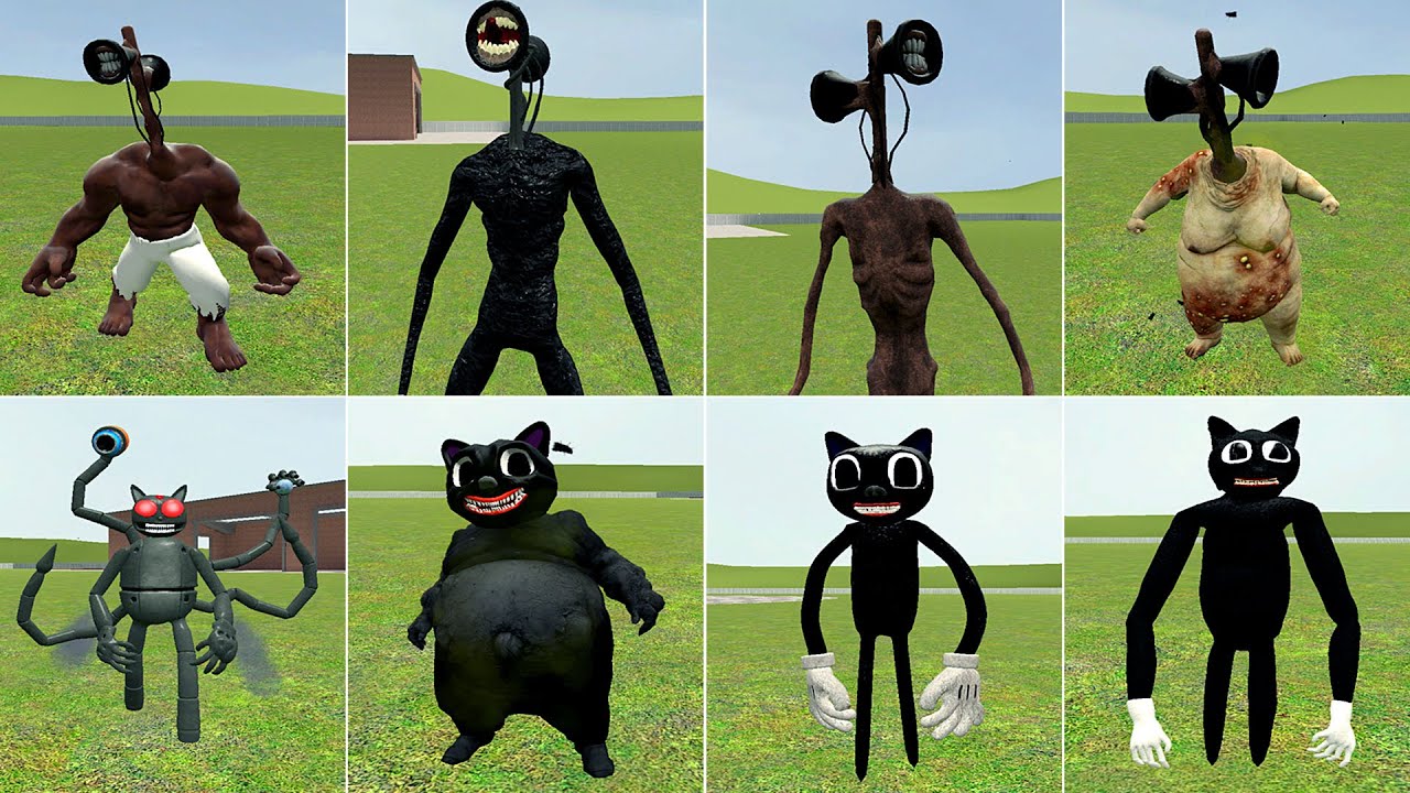 ALL SIREN HEAD VS CARTOON CAT [ trevor henderson] in garry's mod - YouTube