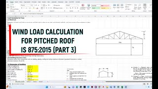 Calculation of Wind load using EXCEL for Pitched Roof | IS 875:2015 Part 3 |  Apply in ETABS Model