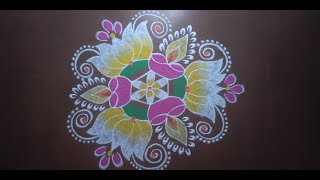 Aadi18 Easy rangoli Vilakku Kolam/Varalakshmi vratham /Easy Dheepam muggulu 7x4 Dots/Susee Rangoli