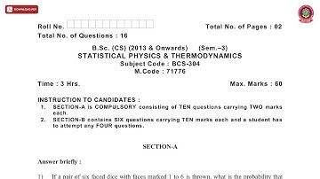BSC 3RD SEM CS STATISTICAL PHYSICS AND THERMODYNAMICS JAN 2021 | PTU
