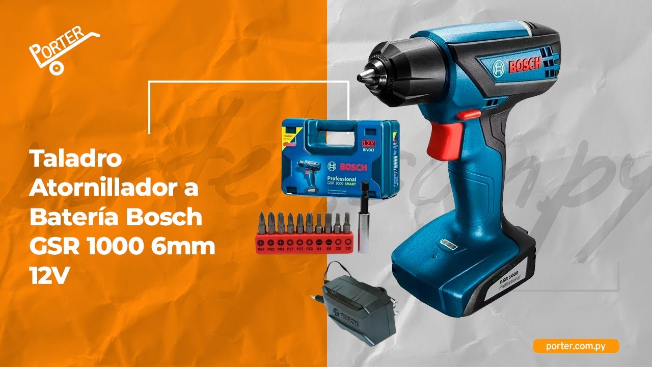 Porter.com.py - Taladro Atornillador a Batería Bosch GSR 1000 6mm 12V -  YouTube