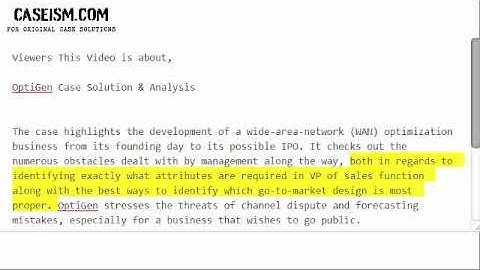 OptiGen Case Solution & Analysis- Caseism.com