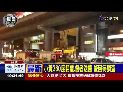 獨家直擊!微風廣場前小黃翻車釀1傷
