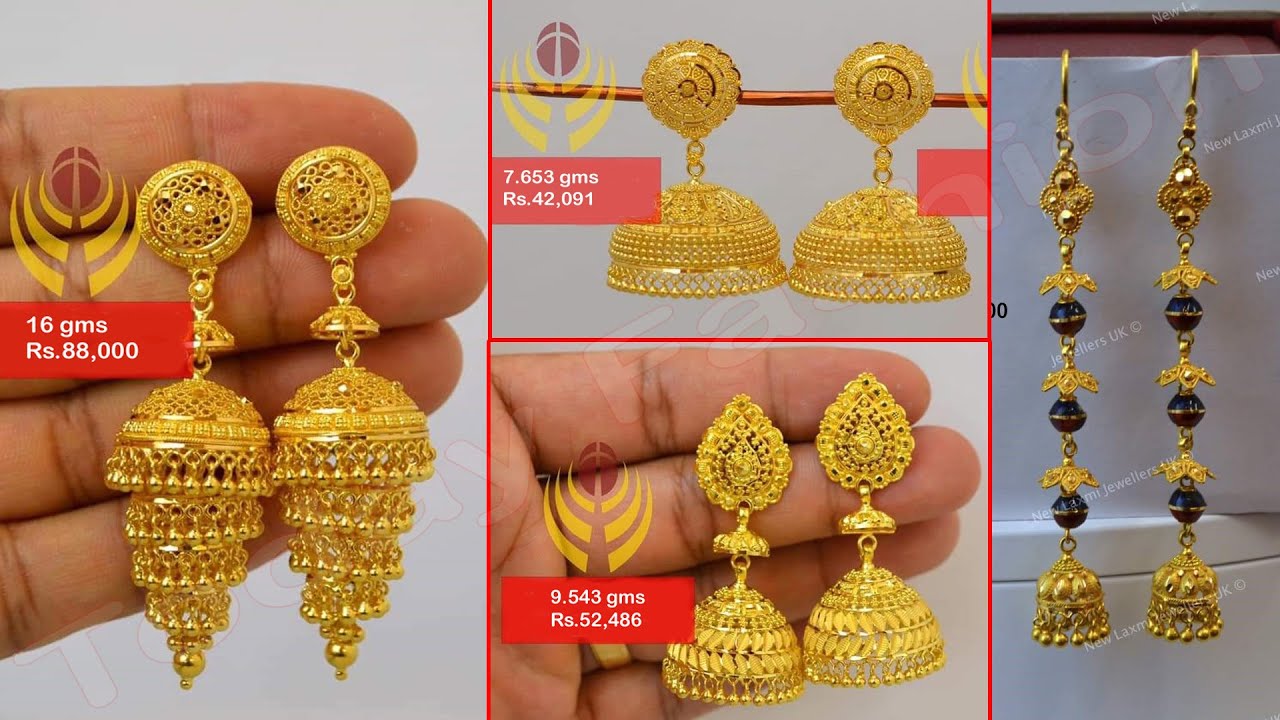 Latest Light Weight Gold Earrings Designs With Weight & Price | gold ...
